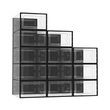 Load image into Gallery viewer, 12 Pack Shoe Storage Box, Clear Plastic Stackable Shoe Organizer for Closet, Space Saving X-Large Foldable Shoe Sneaker Containers Bins Holders Fit up to Size 14 (Black)
