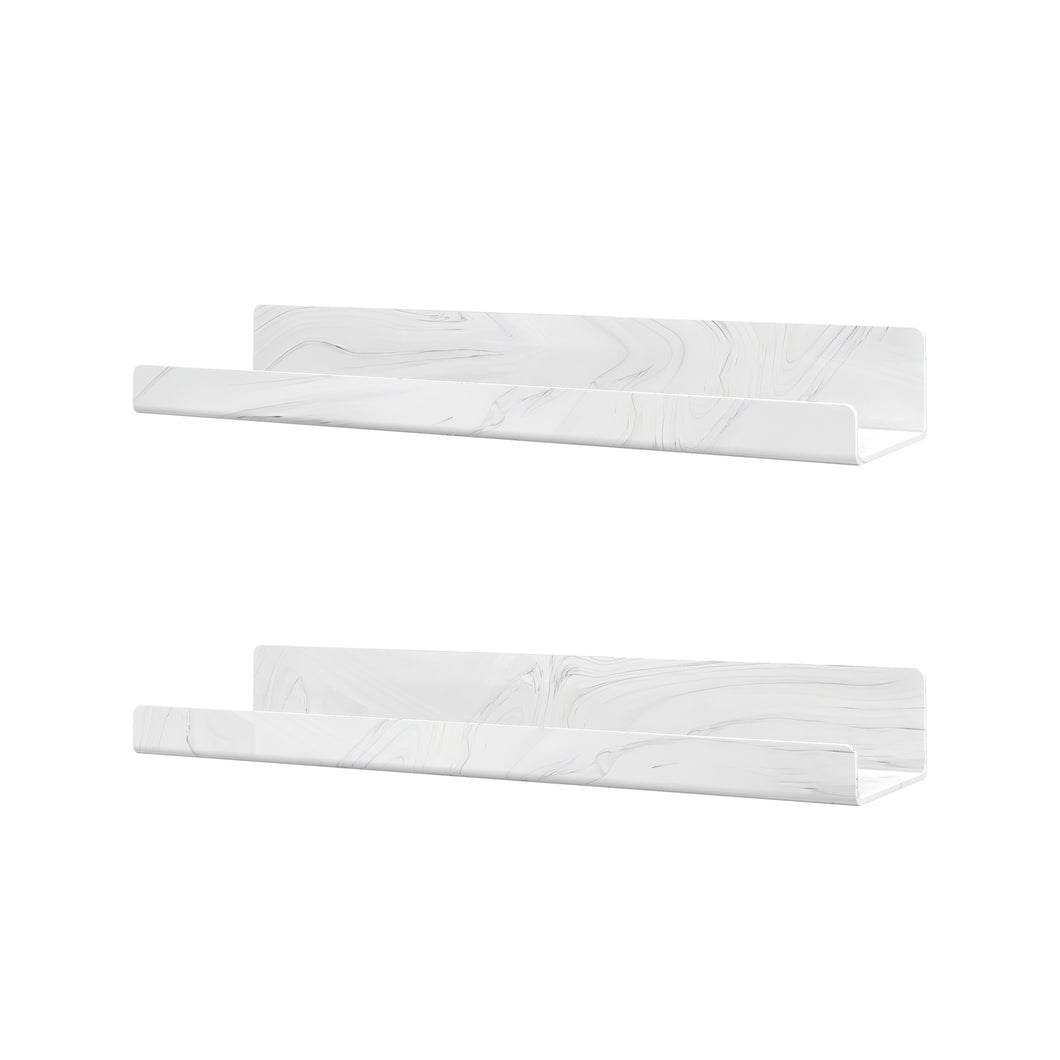 Marble Bathroom Shelves, Marble Pattern Wall Mounted No Drilling Extra Thick Clear Storage Display Shelving, 2 Pack