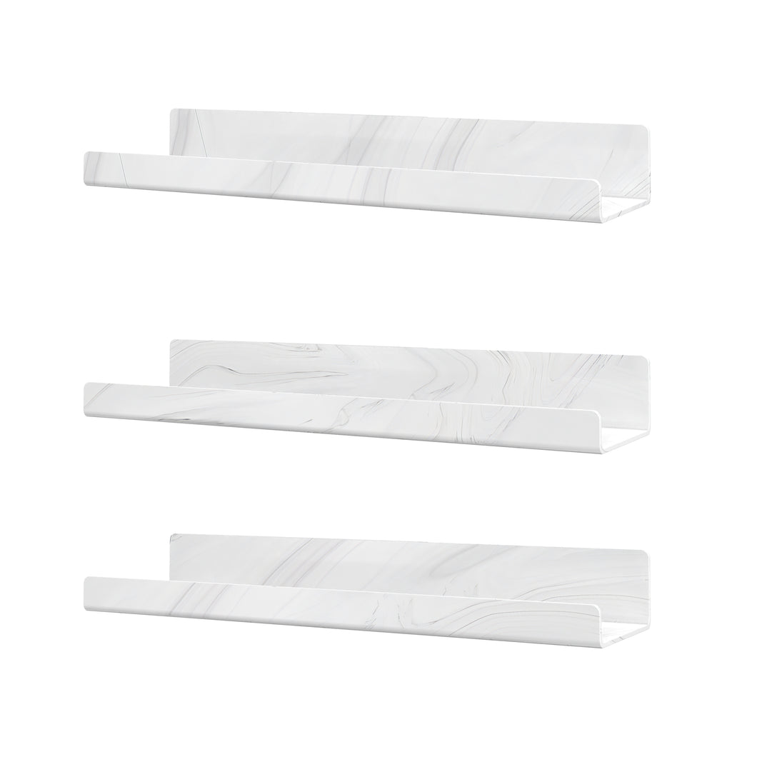 Marble Bathroom Shelves, Marble Pattern Wall Mounted No Drilling Extra Thick Clear Storage Display Shelving,3 Pack