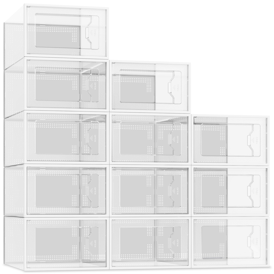 Shoe Storage Box, 12 Pack Clear Plastic Organizers Stackable Shoe